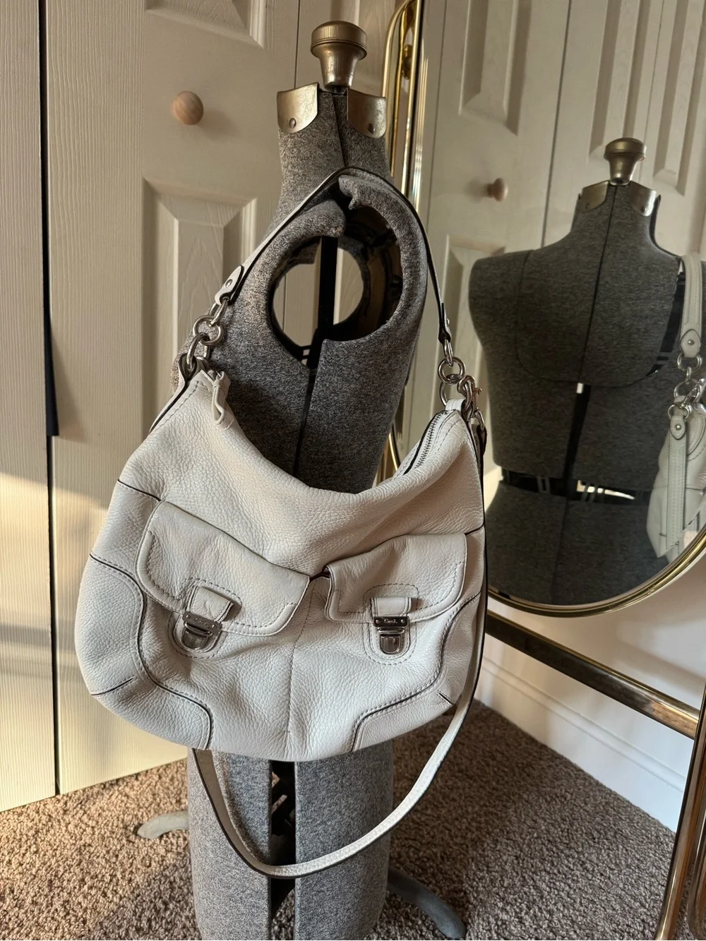 Vtg Coach Poppy Avery hobo/crossbody bag white pebbled leather